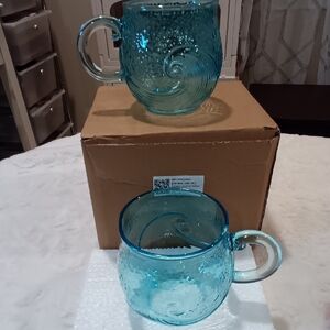 Swirl Patterned Aqua Sea Glass Mugs